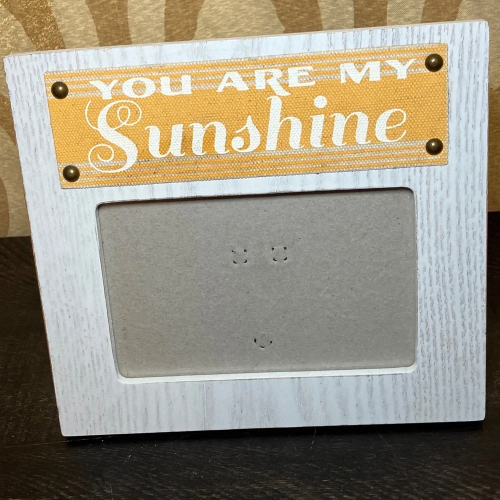 You Are My Sunshine Wood Picture Frame 4x6 Whitewash Yellow Burlap Farmhouse